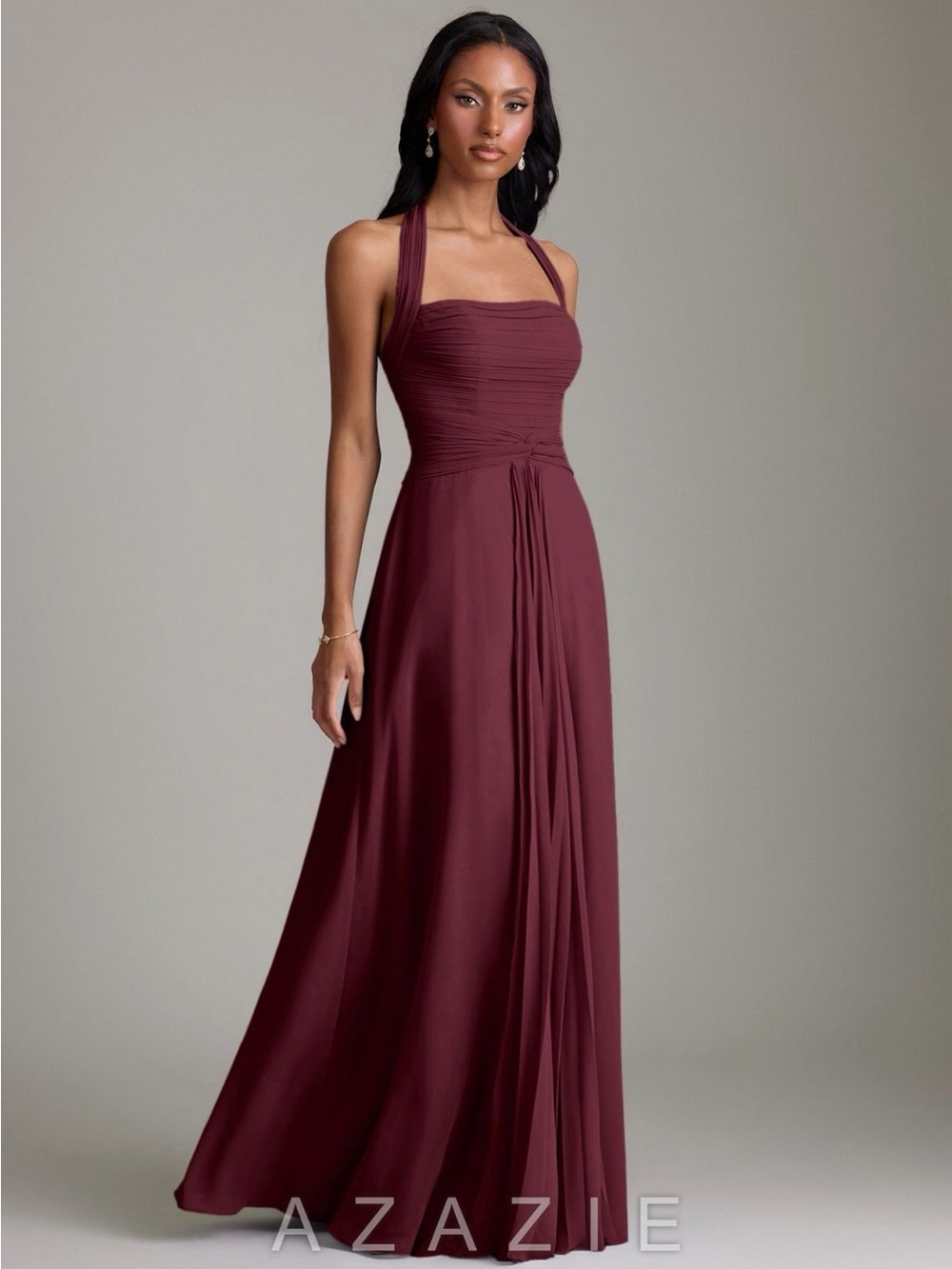 Azazie Women's Cabarnet Halter Evening Gown size 2